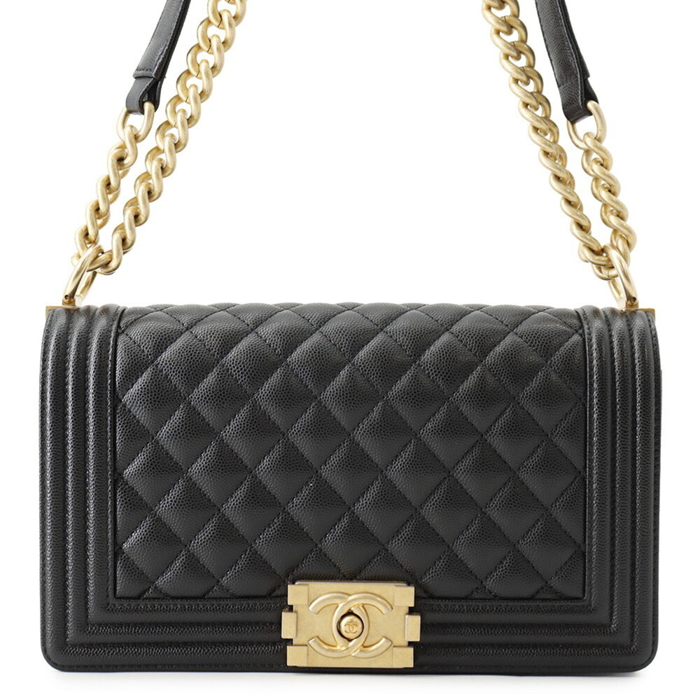 Chanel Chain Shoulder Bag Matelassé Coco Mark Boy Caviar Skin A67086 CHANEL B...